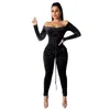 Fluwelen Jumpsuit Rompertjes Elegante Dames Bandage Overalls Lange Mouw Warm Night Party Winter Sexy Off Shoulder1