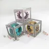 Ny design lash boxar glitter rhinestone kub box handgjorda mink band fransar dramatiska fluffiga 25mm 3d mink ögonfransar