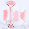 2 stks / partij Natural Rose Quartz Gua Sha Board Roze Jade Stone Body Facial Eye Crawing Plate Acupunctuur Massage Ontspanning Gezondheidszorg C2703