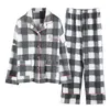 Coppia Pigiama Set Plaid Sleepwear Autunno Inverno Cotone Pigiama Suit Donna Uomo Manica lunga Pijama Lovers Night Wear Button 210330