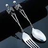 Titanium Steel Skeleton Skull Fork Spoon Tableware Vintage Dinner Table Flatware Cutlery Set Metal Crafts Halloween Party Gifts ne273i