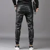 TSINGYI Moto Biker Pantaloni in pelle sintetica Pantaloni da uomo Pantaloni Harem Vita elastica Tasche con cerniera Nero Streetwear Abbigliamento uomo slim fit