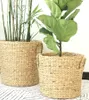 1 PZ Casa cesto di immagazzinaggio cesto di rattan intrecciato a mano Nordic piano foglia pianta vaso di fiori cestino di immagazzinaggio ZP7171052 T200224