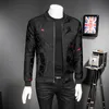 Puff Jacquard Black Bomber JacketMens春の秋の男性カジュアルジャケットコートフラワースリムフィットパターンボンバージャケットメン5xl 201127