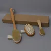 3 pz/set Set di spazzole da bagno Pelle secca Corpo Spazzola di setole naturali morbide Spazzole da bagno in legno Spazzole per il corpo SPA con manico rimovibile