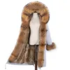 Nowa wodoodporna kurtka zimowa Real Fur Coat Kobiety X-Long Parka 7XL Real Rabbit Fur Liner Naturalny Raccoon Fur Collar Z Kapturem 201212