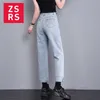 Zsrs Jeans Femmes Taille Haute Denim Pantalon Vintage Tassel Taille Ajuster Jeans à jambe droite Noir Bleu Plus La Taille Boyfriend Jeans 201029