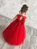 재킷 레이스 업 Appliqued 소녀 생일 파티 드레스 맞춤 제작 파란색 꽃 소녀 드레스와 2021 새 빨간 소녀의 미인 대회 드레스