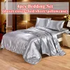 4pcs Luxury Silk Bedding Set Satin Queen King Size Bed Set Comforter Quilt Duvet Cover Linens with Pillowcases and Bed Sheet C1020