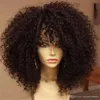 Afro Kinky Krullend Pruik Met Pony Volledige Machine Gemaakt Korte Pruik 180 Dichtheid 4B 4C Braziliaanse Kort Krullend Menselijk Haar pruik Voor Vrouwen