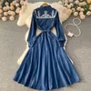 Spring Autumn Women Casual Dress 2022 New Fashion Retro Slim Long Sleeve Denim Embroidered Single Breasted Elegant Vestidos