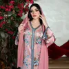 Etnische kleding Moslim Fashion Pink Rhinestone Midden -Oosten Gedrukte jurk Abayas voor vrouwen Abaya Dubai Turkije Islamitische kuftan