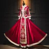 Chinese style bride gown Embroidery cheongsam wedding ceremony Dresses costume evening dress slim Qipao Asia ethnic clothing