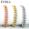 Bracelets Charm Braaclets Eyika Роскошный Хип-хоп Полный Блеск Ледовый Zircon Браслет для Женщин Мужчин Кубинская Ссылка Цепочка Золото / Розовое Золото / Серебряные Украшения