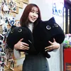 Chat noir en peluche jouet doux Kawaii peluche Anime oreillers belle bande dessinée Animal peluche poupée filles saint valentin cadeaux ornements 220209