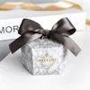 Emballage cadeau Europe Hexagon Style Candy Box Faveurs de mariage Boîtes en papier avec ruban Baby Shower Cadeaux d'anniversaire Sac Fournitures de fête1