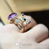 Wedding Rings New Fashion Mysterious Purple Butterfly Flash Jewel Gem Three-piece Gemstone Rings