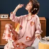 Vendita calda Stampato Autunno Inverno Sleepwear Sexy manica lunga Homewear Donna Cute Pink Sleep Set Pigiama Pigiama Suit 2PCS Nightwear Y200708