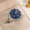 Exquisite schicke blaue Zirkon-Ringe für Damen und Herren, trendige, elegante Blumen-Prinzessin-Ringe, Weihnachtsschmuck, Geschenke, Dropship-Anillos