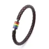 Arco iris de cuero genuino LGBT Signo de encanto envolver pulseras para mujeres hombres gay lesbiana de acero inoxidable hebilla magnética brazalete brazalete