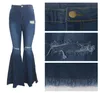 Frauen Jeans HAOOHU 2022 Winter Zerrissene Hosen Mode Lässig Feste Hohe Taille Loch Aushöhlen Schlank Voll Flare