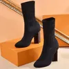 Vendita calda-Autunno inverno Stivale tacco alto Stivali elastici lavorati a maglia lettera Tacchi spessi scarpe donna sexy calzini moda stivali signora Tacchi alti Grandi