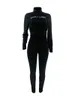 Lucky Label Embroidered Solid Color Long-Sleeved High collar Knitted Women 2 Piece Pant Suits