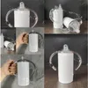 Stainless Steel Cup Portable Water White Double Deck Bottle Nipple Children Straight Binaural Handle Cylindrical Tumbler 21me G2