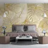 Murales 3D personalizzato Murales Tropical Forest Golden Banana Leaf Paper di carta per la camera da letto Sfondo Decorazioni per la casa1