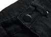 Черные пуговицы Мужские джинсы Модные узкие байкерские потрошители Мотоциклетные джинсовые штаны Полная длина