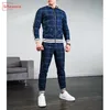 SITEWEIE Marke Männer Sport Set Fitness Anzüge Herbst Männer Set Langarm Streifen Jacke Hosen Turnhallen Casual Sportswear Anzug G429 201210