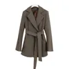 OL Faux Wool Blends Slim Jacket Female Overcoat With Sashes Small Suit Autumn Coat Jackets For Women Manteau Cloak Uk Tweed Za LJ201110