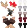 Masowe zimowe rękawiczki Pluszowe sztuczne futro wełna na drutach trzymaj ciepło krótkie rękawiczki palcami dziewczyna pół palca S551