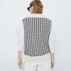 النساء 2020 الأزياء المتضخم houndstooth محبوك سترة سترة خمر أكمام الجانب فتحات الإناث صدرية أنيقة قمم