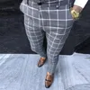 Men's Suits & Blazers 2021 Men Casual Pants Fashion Cotton Midweight Slim Fit Business Formal Plaid Print Trousers Male Leisu278o