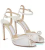 Femmes de mariage Pumps d'été Lady Sandales sexy chaussures de luxe Sacora 100 mm sandales perlé satin femme hautes talons sandale taille 35-41 2022