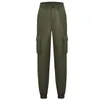 Pantaloni cargo a vita alta da donna Khaki Solid Pantaloni larghi casual verde militare Pantaloni 6 colori (cintura non inclusa) Pantaloni donna 201113