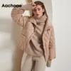 Aachoae Casual Solide Frauen 90% Weiße Ente Unten Jacke Batwing Hülse Lose Tasche Mantel Stehkragen Warme Outwear Ropa Mujer 201208