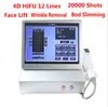 Profession 3d Hifu Machine 12 Lines Hög intensitet Fokuserad Ultraljud Skin Åtdragningsrynkning Anti-Aging för ansikte och BOD Slimming Salon Beauty