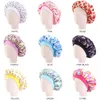 Kids Size Satin Bonnet Print Cute Patterns Lovely Hair Care Sleep Hat Children Loose Silky Beanie With Wild Elastic Band