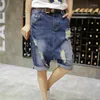 Мужские джинсы Летние Низкая капля промежности джинсовые шорты хип-хоп панк стиль мешковатый гарем винтаж сорванный провисший скейтборд ковбой короткий B805011