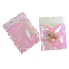 Torby do przechowywania Grube Różowy Różowy Zipper Opakowanie Torba Kosmetyczna Biżuteria Płaskie Worzce Laserowe Małe Plastikowe 100szt