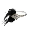 Fashion Party Flapper Feather Headband med svarta rhinestones Sequins Headpiece Crystal Beaded Handgjorda Bröllop Tillbehör