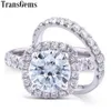 Transgems Moissanite هالو الزفاف حلقة مجموعة مركز 1.5 ملليمتر 7.5 ملليمتر f اللون مويسانيت 14 كيلو الذهب الأبيض حلقة مجموعة للنساء الزفاف Y200620