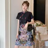 Abbigliamento etnico Plus size M-4xl Fashion Trend Festa MODERNO CHEONGSAM Abito per donne Summer Nero Short Short Short Qipao tradizionale cinese Clo