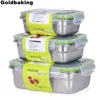 Goldbaking de aço inoxidável almoço recipientes de alimento preservação à prova de vazamento alimentos armazenamento recipiente bento caixa lj200826