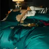 Green Red Luxury Gold Royal Embroidery 80S Egyptian cotton 4/7pcs Bedding Set Queen King Duvet Cover Bed sheet/Linen Pillowcases T200822