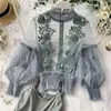 Otoño mujeres malla tops moda sexy pura encaje blusa linterna manga 3D blusas florales camisas elegante top blusas femeninas 2021 220216