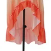 레인보우 하이 로우 여성 계층 프릴 트림 가을 롱 드레스 그라데이션 느슨한 단일 행 세련된 맥시 드레스 Vestidos LJ201209