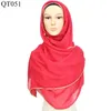 Ladies Scarf Muslim Hijab Winter Women Headband Shawls Face Wrap Solid Color Gold Edge Cotton Warm Turbanet Islamic Fashion